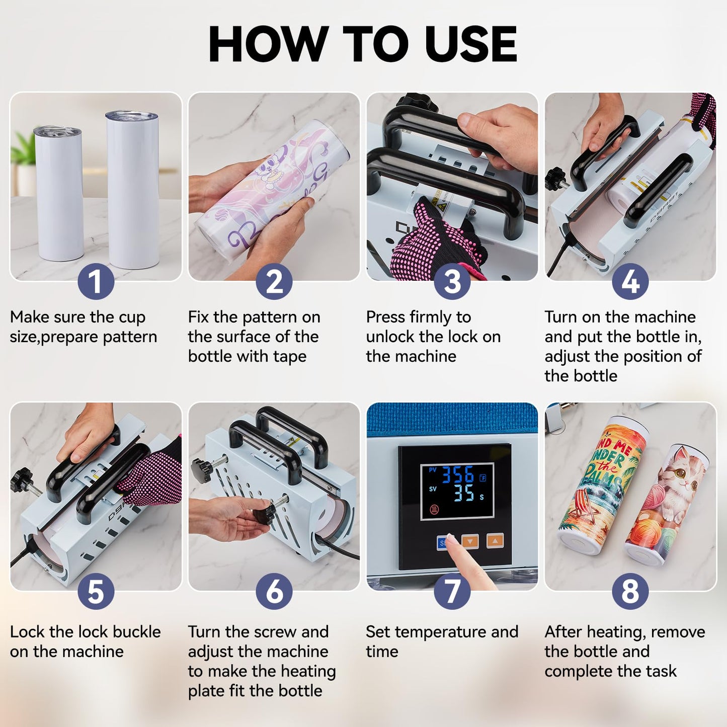 D9A91 3 in 1 Heat Press Machine, Hat Press Machine and Tumbler Heat Press Machine. for Caps, T-Shirt & More, 11-30oz Mug Press, Heat Up Fast and Even,No Crease, LCD Digital Temperature -Light Blue