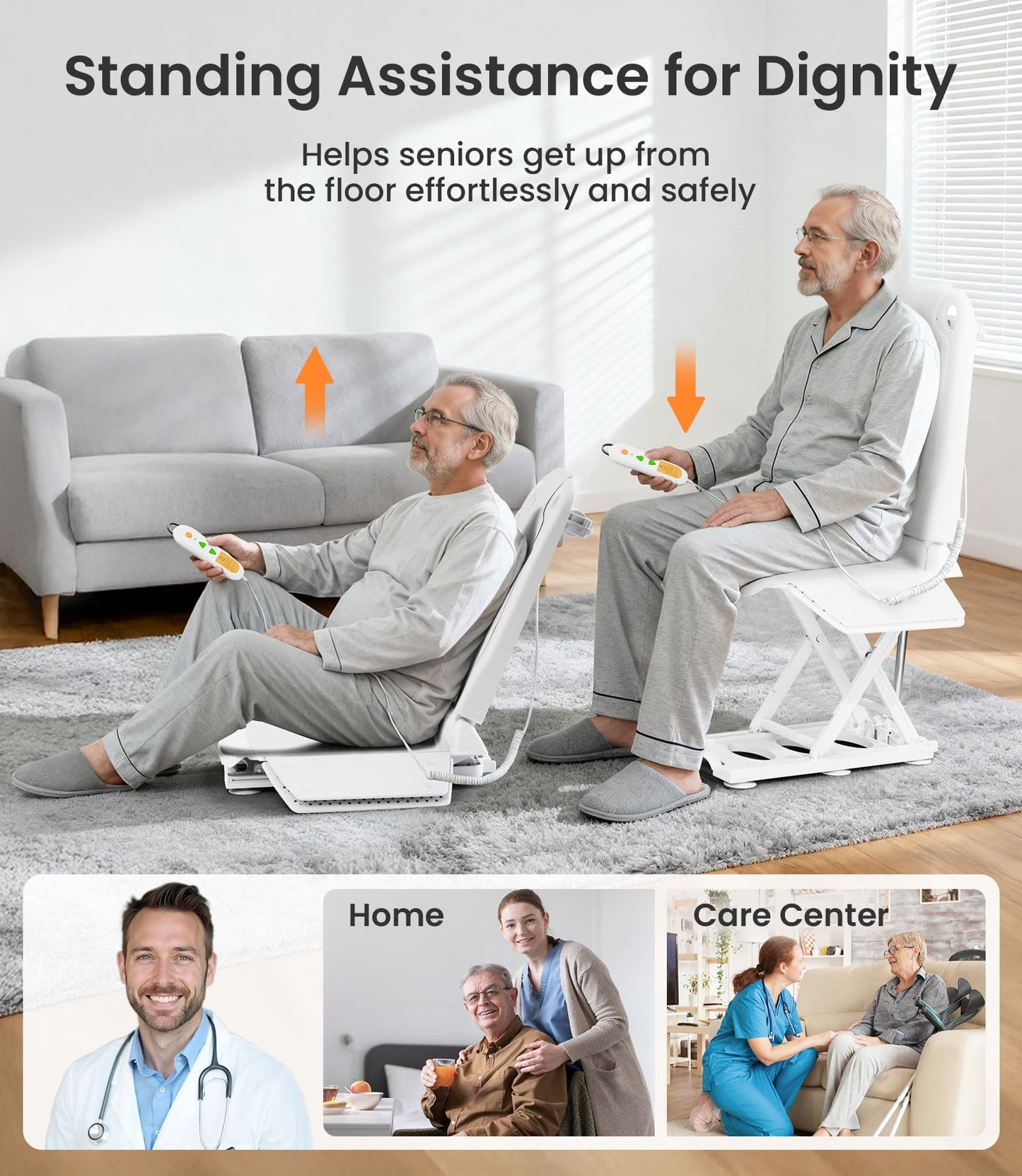 VOLLGUT 2-in1 Electric Chair Lift, Stand Up Independently from Floor, Support Up to 300 LBS, Chair Lift for Elderly, Help You Stand Up for Living Room & Bathtub