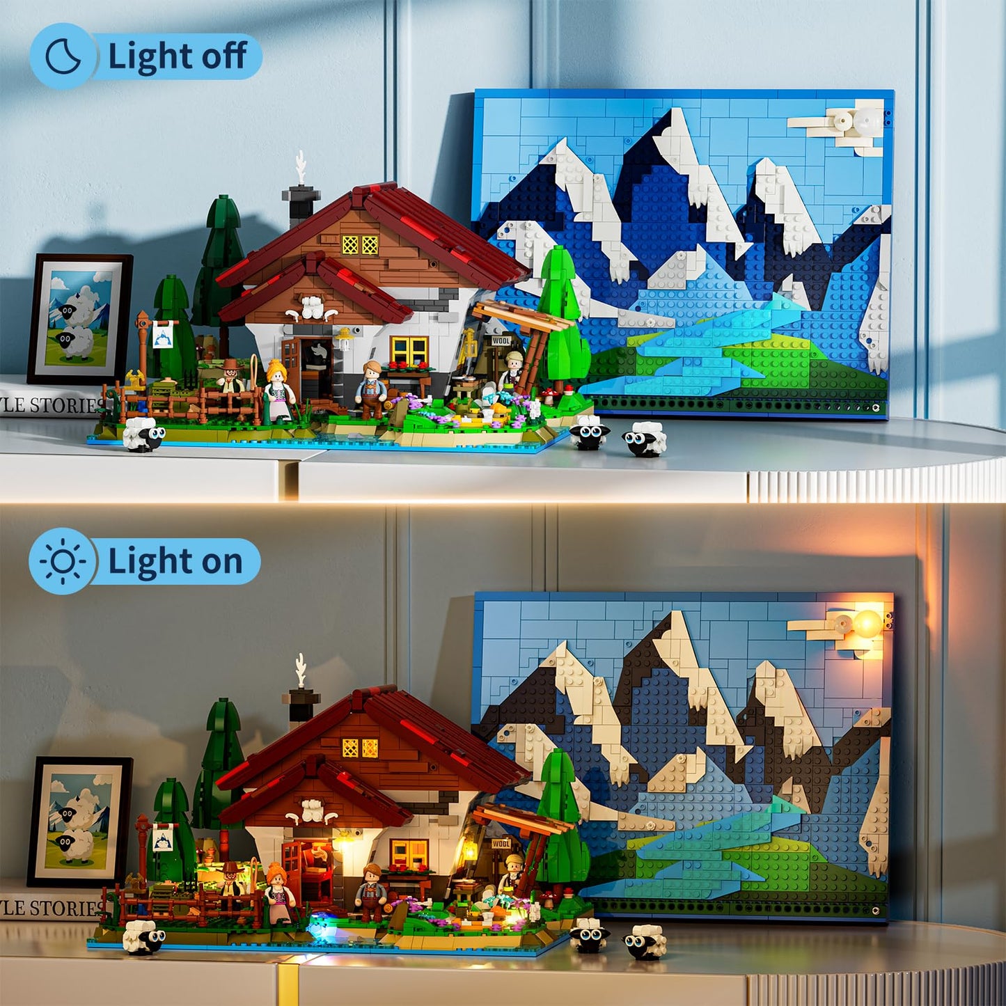 Lumibricks Farm Shepherd's-Cottage Lighting Building-Bricks-Set - Farm Life Sheep Stone House Collection LED Light Cottage Model Display Set 2265 Pcs for Adults