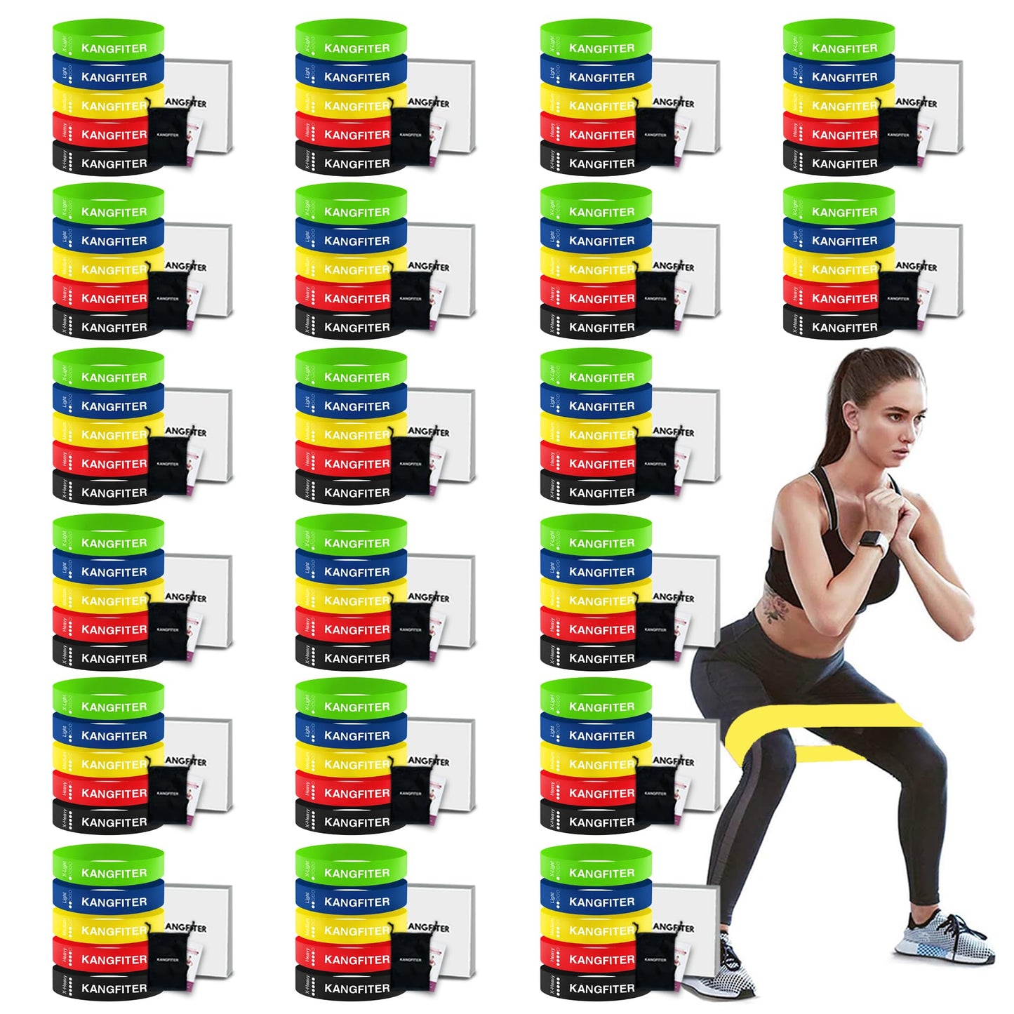 KANGFITER 100 PCS Bulk Resistance Bands Latex, Loop Exercise Bands Set for Gym Members Sports Class Students Gift, 5 Pieces Each Set with Storage Bag, Fitness Bands for Outdoor Home Gym Yoga Pilates