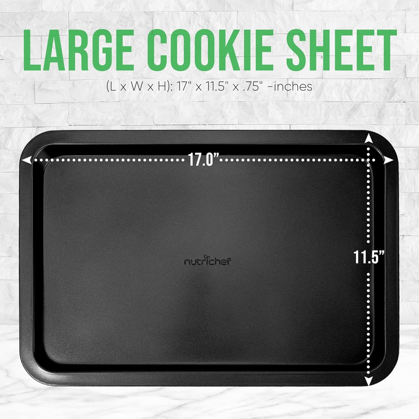 Nutrichef Large Cookie Sheet - Nonstick Gray Silicone Coating | Easy Clean & Durable 17" x 11.5" Oven Pan