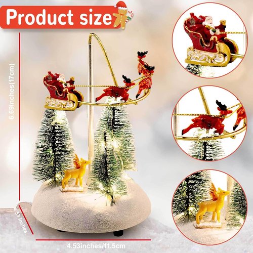 Innodept12 Christmas Snow Village Animated Flaming Sleigh Figurine - Musical Lights & Colorful Decor