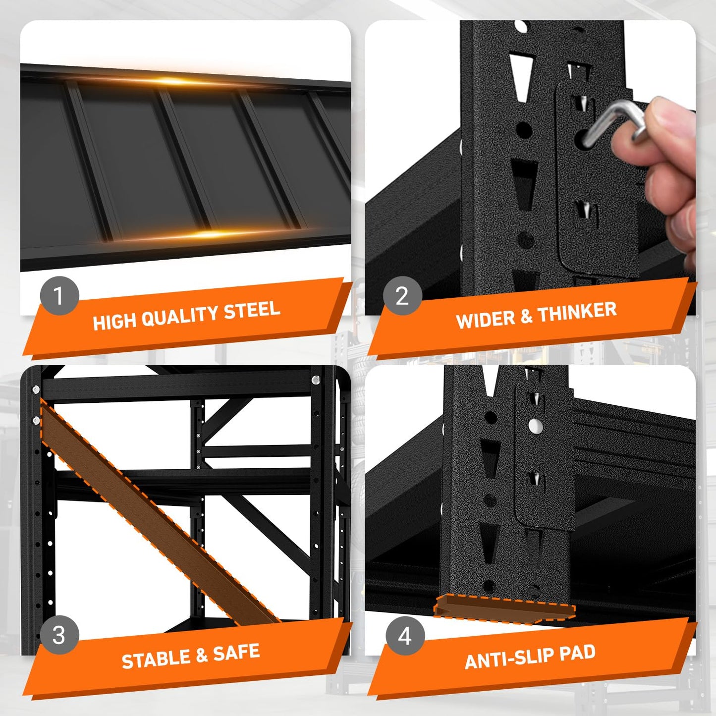 FYYXTEE 5000LBS Garage Shelving, 71" W Heavy Duty Metal Adjustable 4 Tier Storage for Warehouse, Basement, Shop and Office, Commercial-Grade Steel Organizer, 71" W x 24" D x 69" H