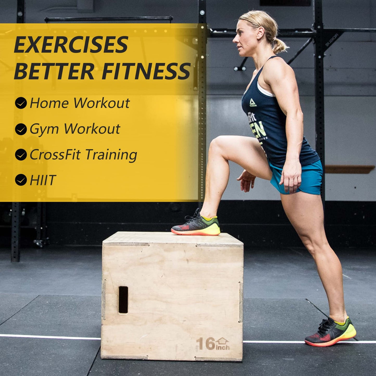 Holleyweb 3 in 1 Wood Plyo Box, Jump Box Plyometric Non-Slip for Skipping, Jumping,Box Jumps, Squats, Step-Ups, Dips, Rounded Corners for Safety (A-YD05003-USAM028)
