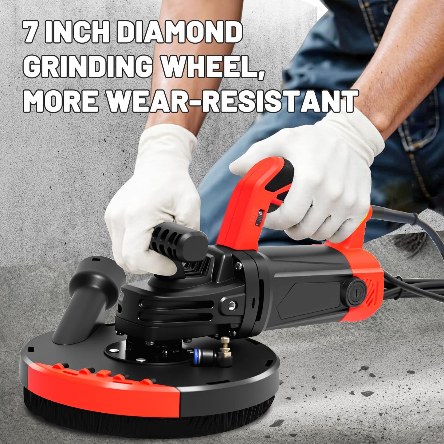 Concrete Grinder Machine, Concrete Floor Grinder, 7 Inch Angle Grinder with Dust Extraction Shroud Auxiliary Handles Diamond Grinding Wheel, 2200W 4800RPM Cement Grinder for Concrete, Wall