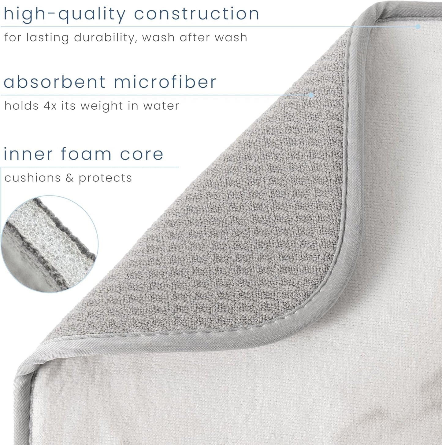 S&T INC. Jumbo Dish Drying Mat - Absorbent Microfiber Kitchen Counter Pad, 18” x 30”, Grey Stone