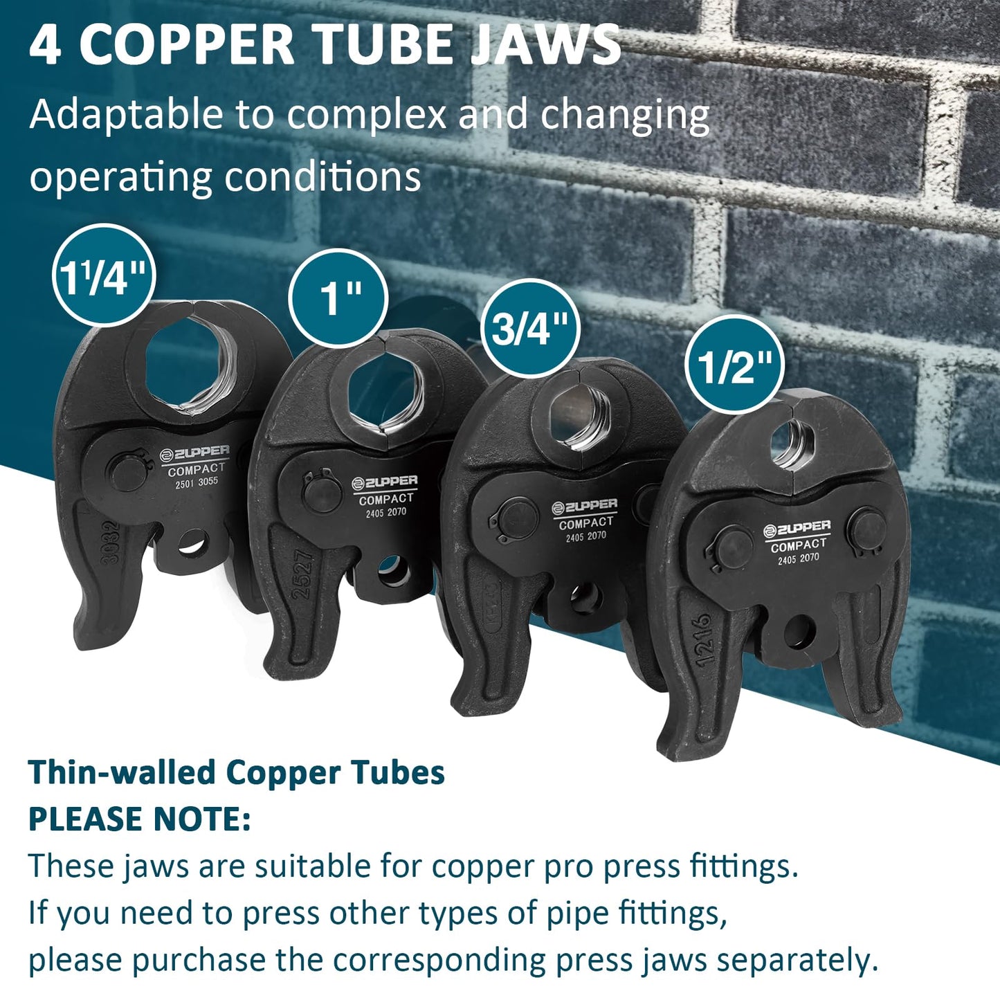 ZUPPER Press Tool,18V Electric Copper Pipe Crimping Tool with 4 Press Jaws 1/2”- 1 1/4”,Brushless Motor,2pcs 2Ah Battery Fast Charger & Carrying Case