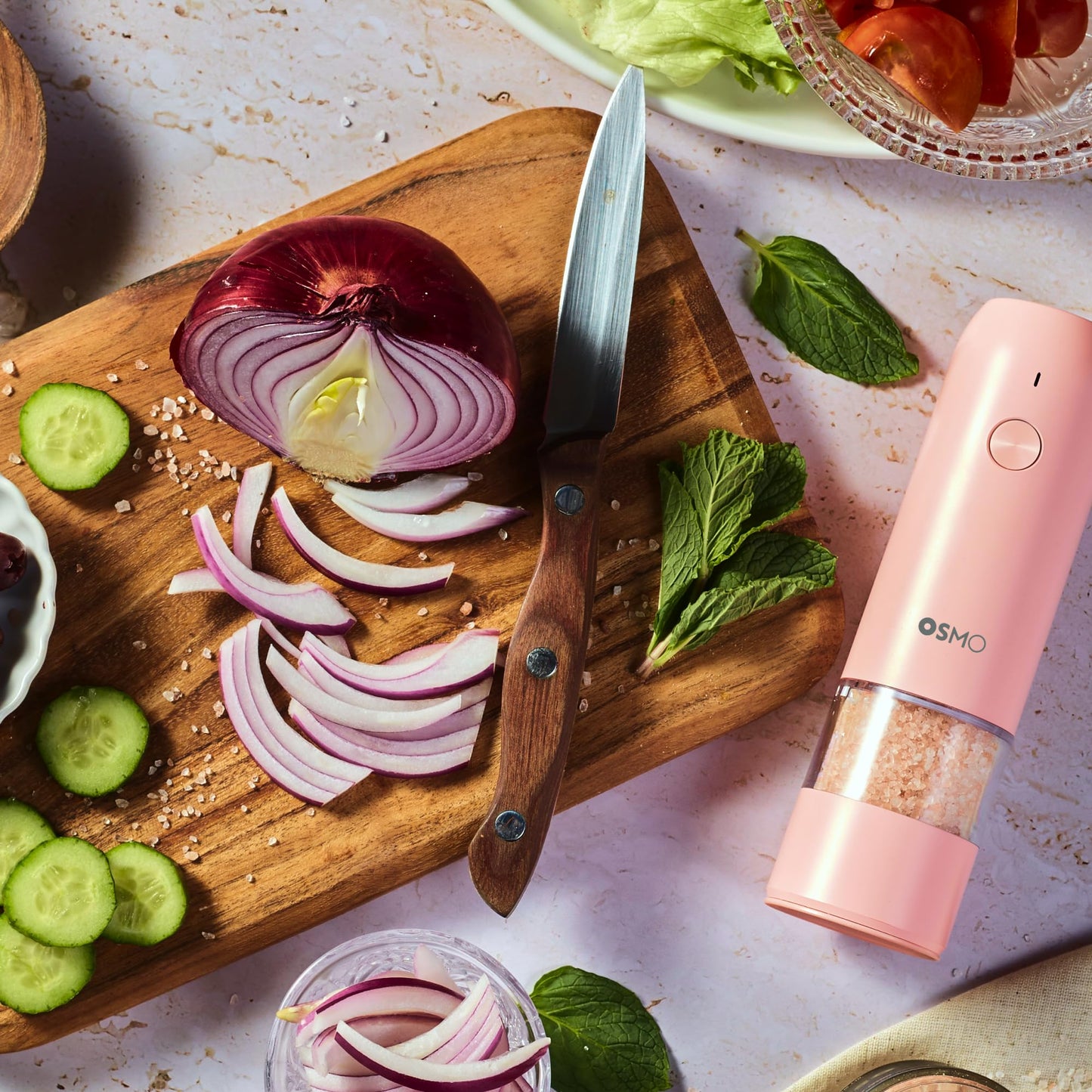 Osmo Rechargeable Electric Pepper Grinder - Adjustable Coarseness, LED Light, Ceramic Core, Battery Operated Mill, One Button Operation for Gourmet Cooking