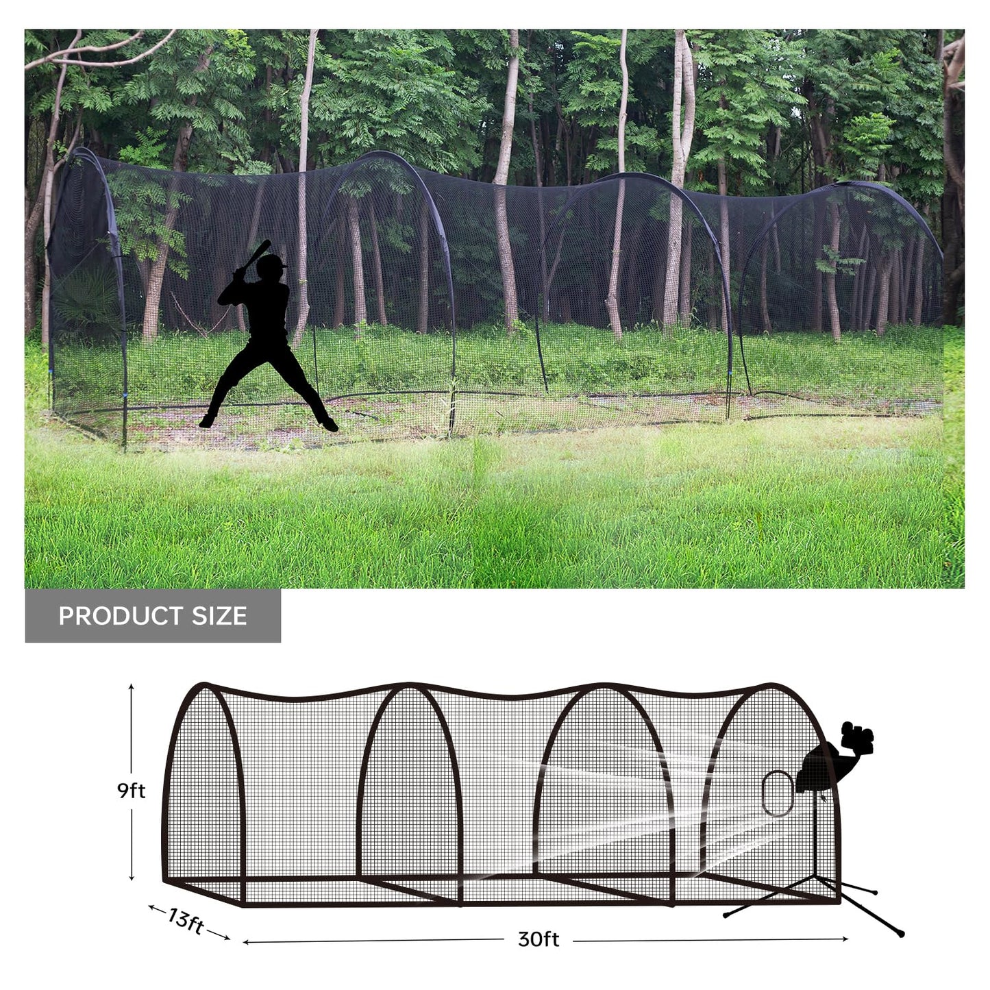 Upgrade 30FT Baseball and Softball Batting Cage Net and Frame, Large Batting Cages Net with Steel Frame for Home - Backyard Batting Cage with Pitching Backstop and Carry Bag