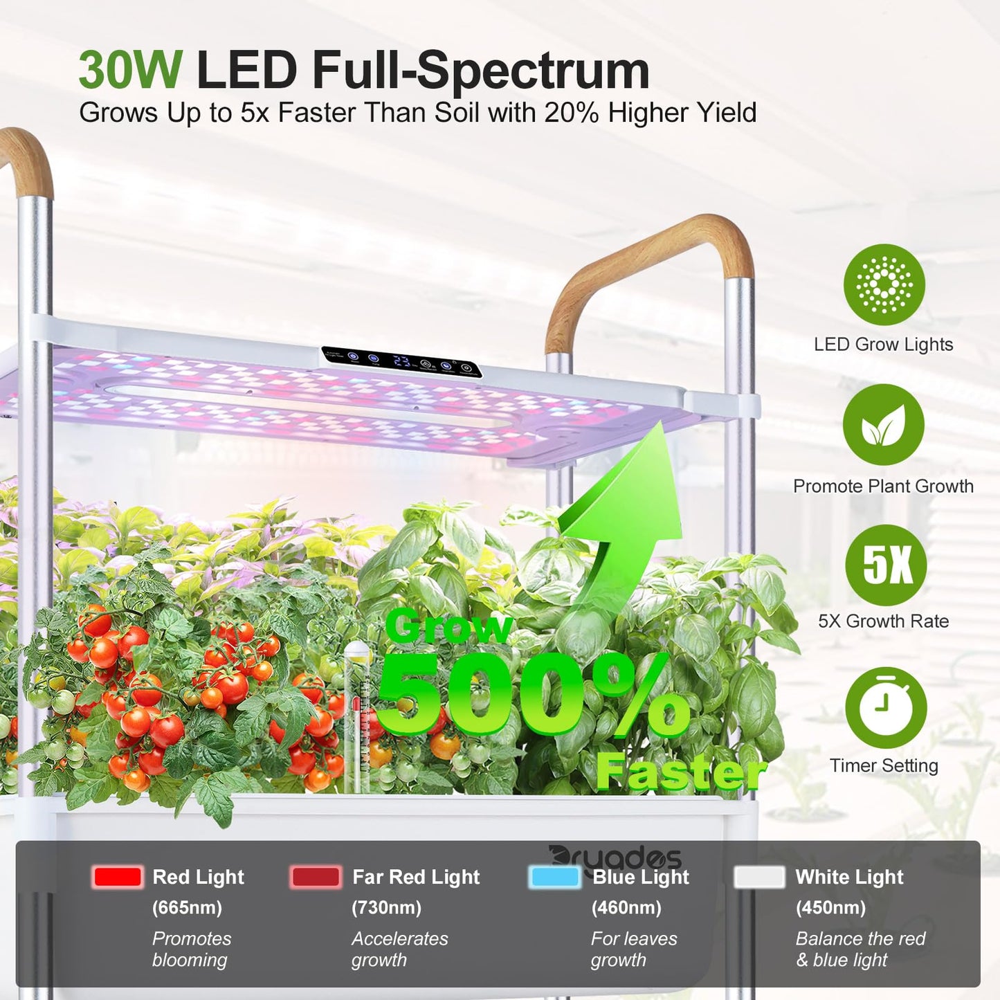 DRYADES Indoor Hydroponic Growing System with 81 Pods Herbs Garden Kit with 30W Led Grow Light Large Movable 3-Layer Floor-Standing Hydroponic Gardening System for Vegetable Fruit