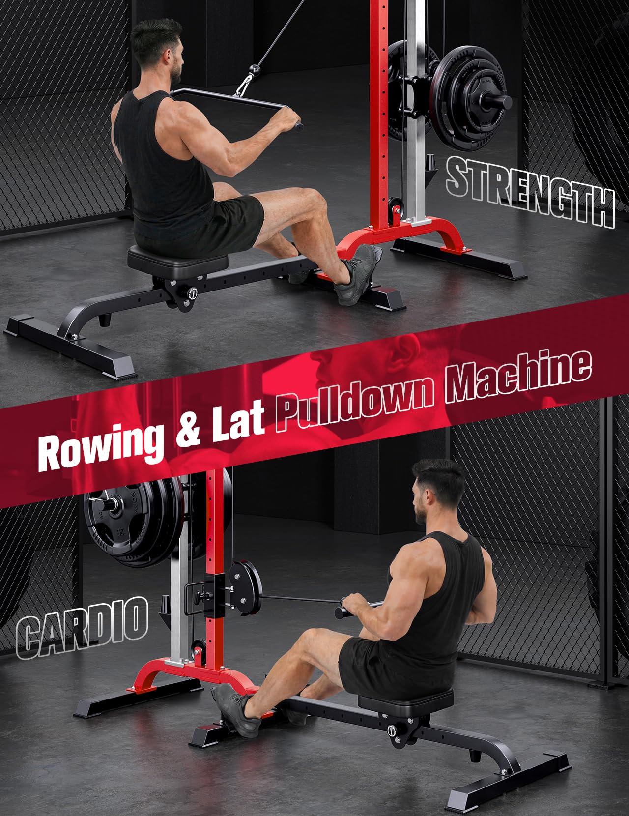 YOLEO Cable Machine Home Gym 2 in 1, Rowing Machine & LAT Pulldown Station with High/Low Pulley, 450 Lbs Loaded, Foldable Compact Design, Includes LAT Bar & Tricep Rope