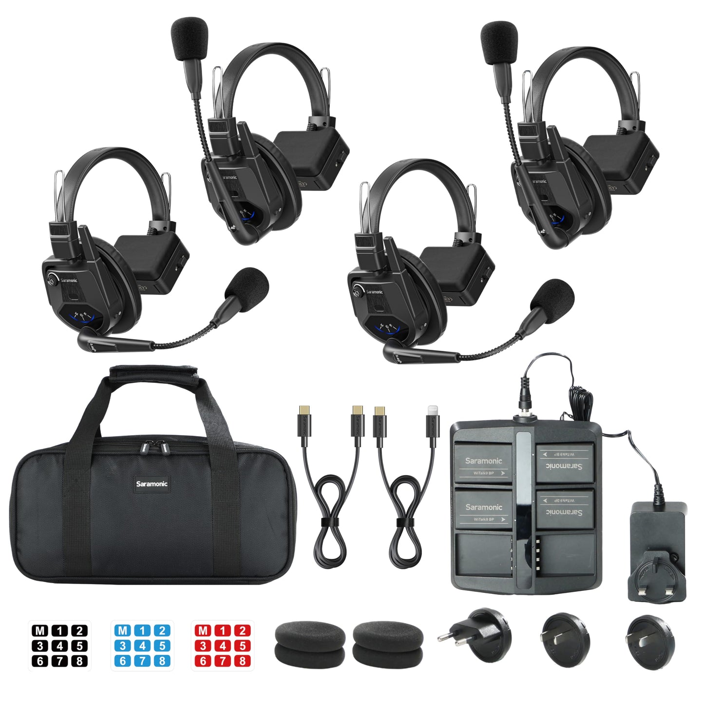 Saramonic WiTalk9SE-4S Wireless Intercom Headset System, 4 Person Full-Duplex 2.4GHz Wireless Single-Ear Noise-Canceling Headset Intercom System for Event TV Documentary Production