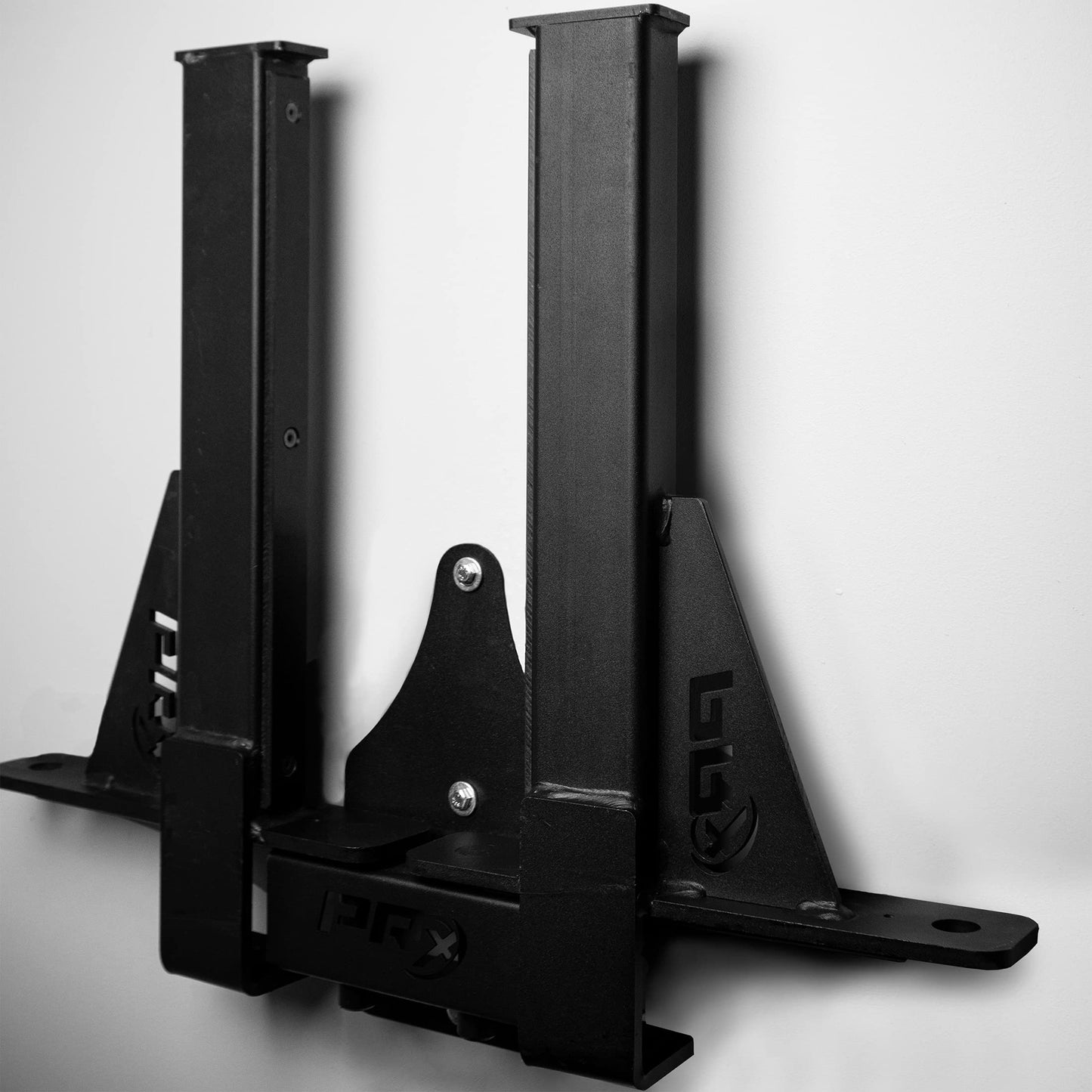PRx Performance Wall Mounted Spotter Arm Storage - Fits 5/8" & 1" Holes - Steel Weight Catches for 2x3 & 3x3 Squat Rack - Space-Saving Home Garage Gym Equipment - Accessories for Men - USA Made- Black