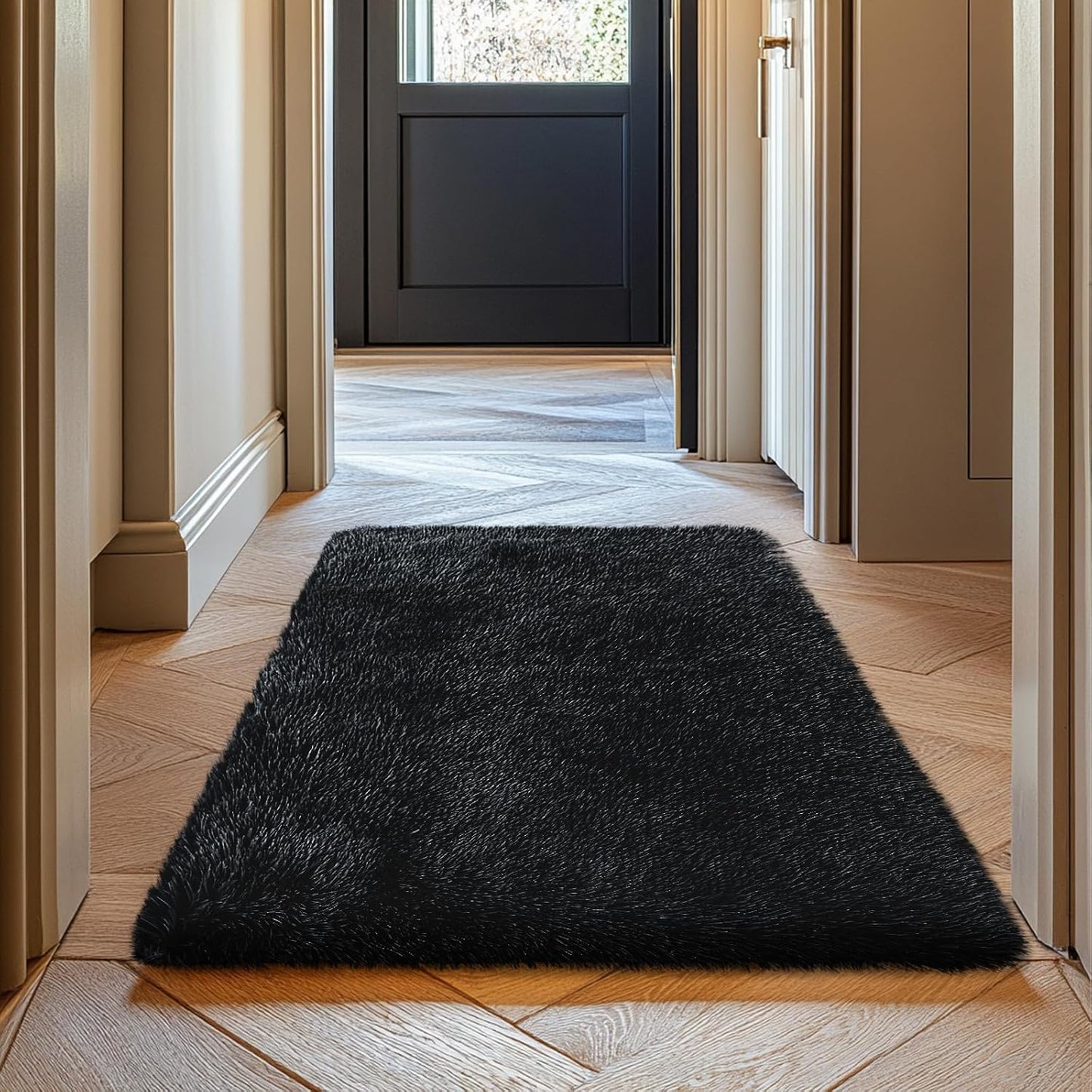 Skiennix 2x3 Fluffy Area Rug - Soft Shag Non-Shedding Indoor Carpet for Kids & Nursery | Black