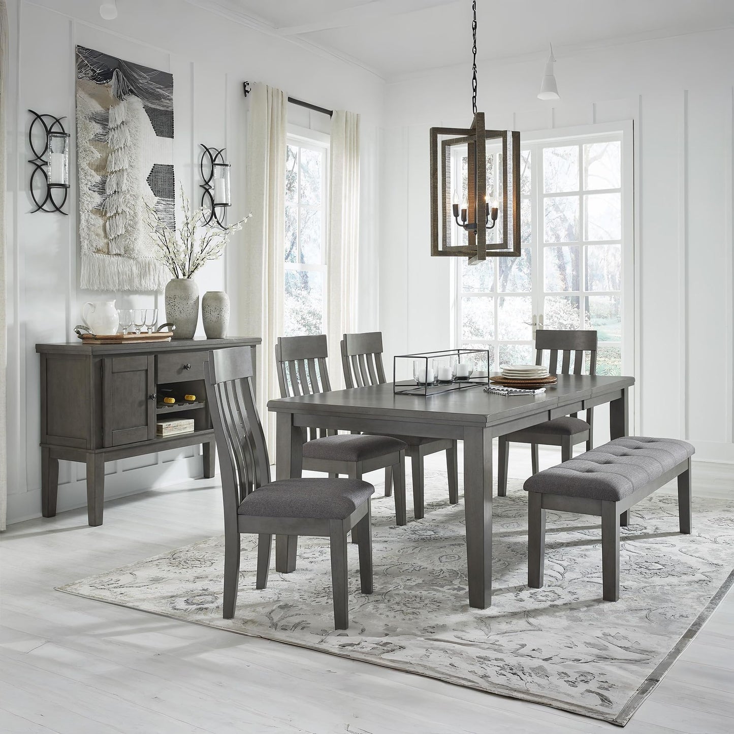Signature Design by Ashley Hallanden Dining Room Server with Wine Rack, 2 Cabinets with Removable/Adjustable Center Shelf, Drawer, Wood with Acacia Veneer, 38.25" High, Weathered Gray