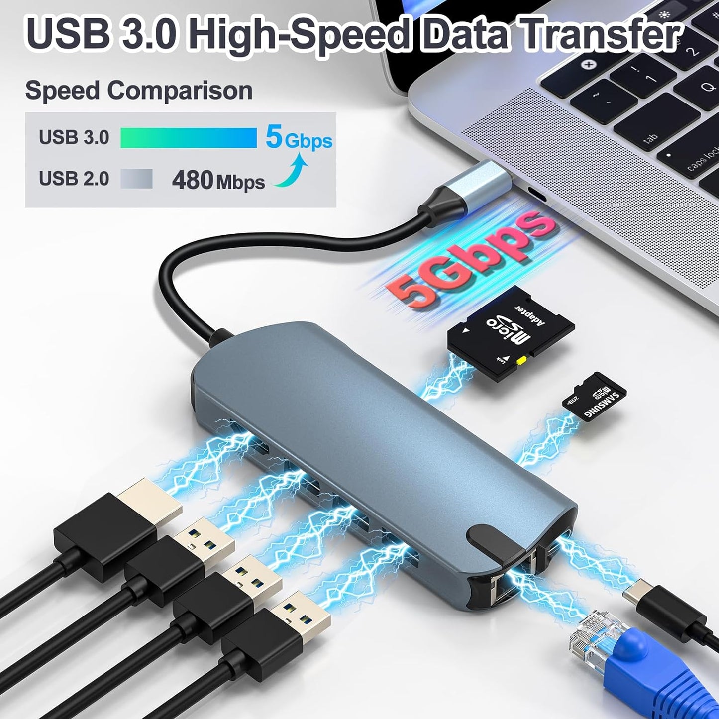 BINZET 8-in-1 4K@60Hz 100W 3X 3.0 1Gbps RJ45, USB C Hub Ethernet Adapter with HDMI, PD Charging, USB Ports, SD/TF Card