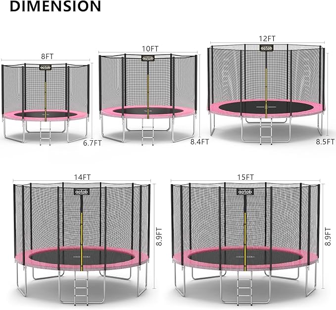 AOTOB 8FT 10FT 12FT 14 FT 15FT Trampoline with Safety Enclosure Net，Outdoor Trampoline with Basketball Hoop, Heavy Duty Jumping Mat and Spring Cover Padding for Kids and Adults, Storage Bag and Ladder