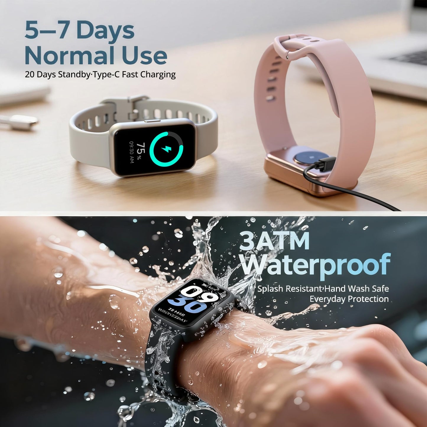 Motivaris Fitness Tracker for Men & Women with 1.47” HD Display, Heart Rate & SpO2 Tracking, Sleep & Activity Monitor, 100+ Sports Modes, 3ATM Waterproof Smart Band, Works with Android & iOS, Black