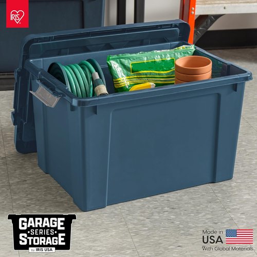 IRIS USA 20 Gallon Eco-Friendly Storage Bins - Heavy Duty, Lockable, Stackable | 4 Pack, Navy
