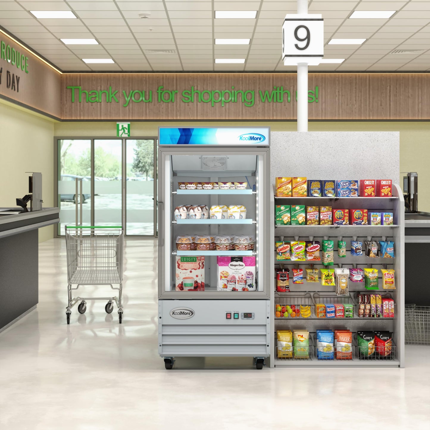 KoolMore 26 in. Commercial One Glass Door Display Upright Freezer Merchandiser in White 9 Cu. Ft. (MDF-1GD-9C-WH)