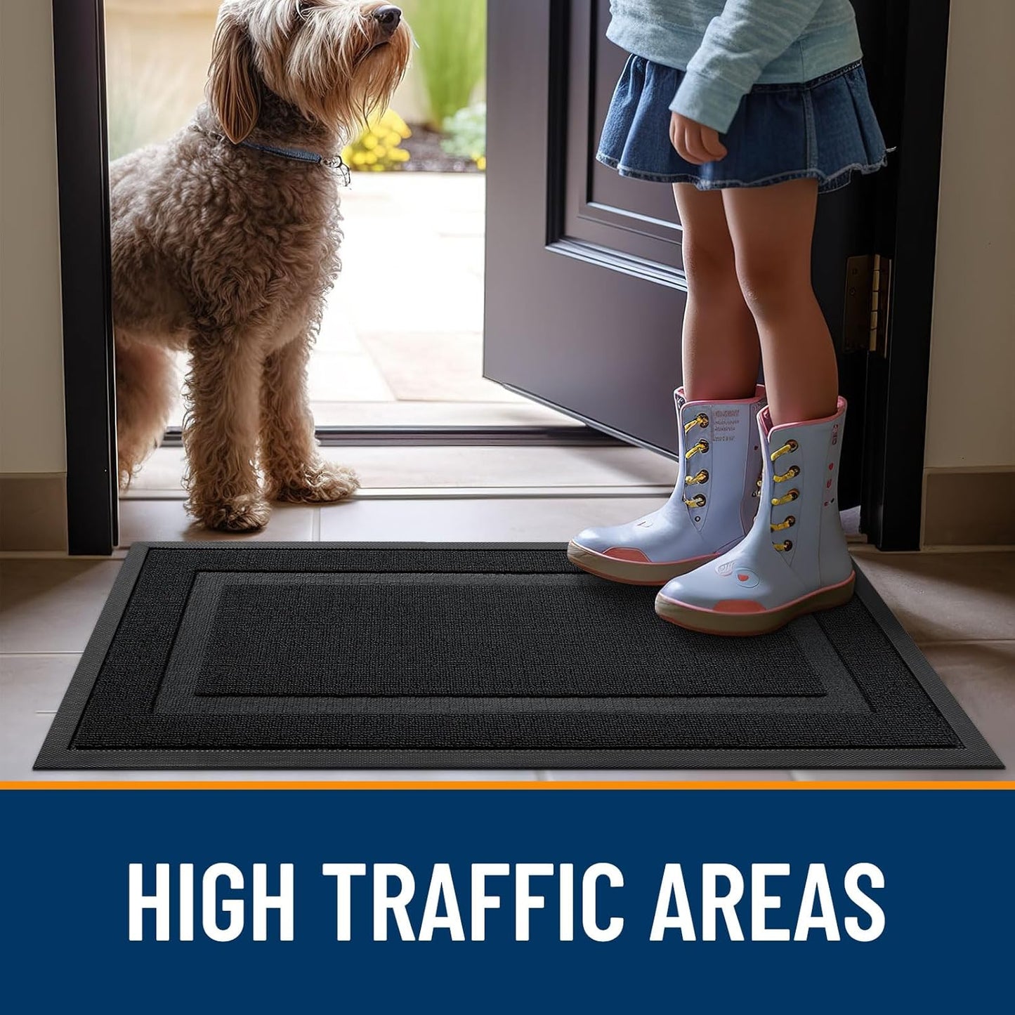 OLANLY Waterproof Front Door Mat - All-Season Indoor/Outdoor Doormat, Easy Clean, 35x23, Jet Black