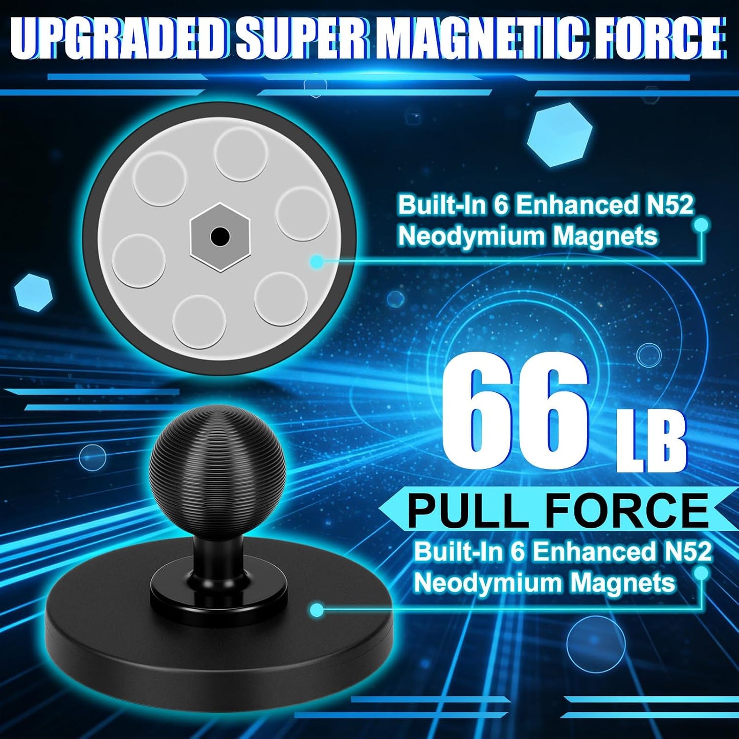 Youyole 66 mm (2.6) 25 mm (1 Inch) Diameter Round Magnetic Base Aluminum Ball Magnetic Heavy-Duty Ball Magnets Arm