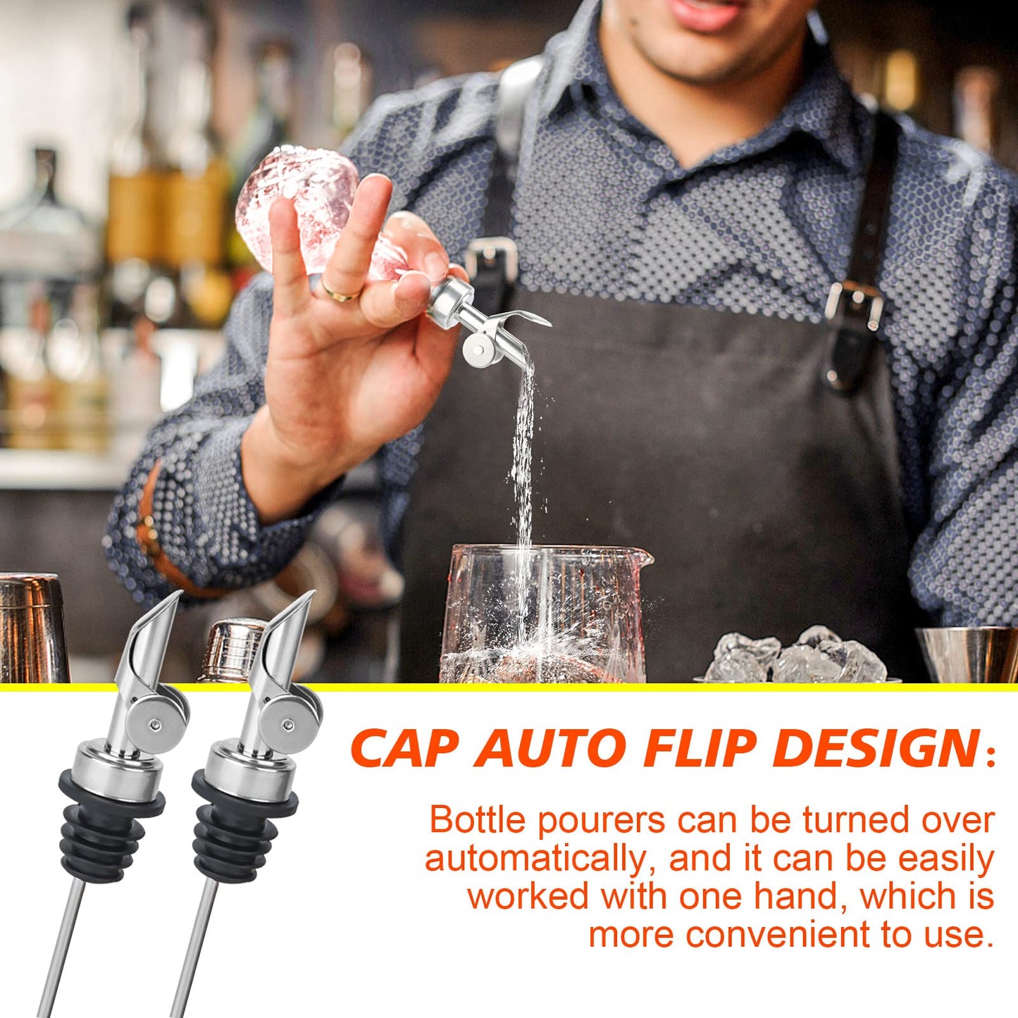 6PCS Liquor Bottle Pourers, Auto Flip Olive Oil Dispenser Spout, Weighted Stainless Steel Alcohol Pourer Spouts, Olive Oil Spout Suitable for About 3/4" Bottle Mouth