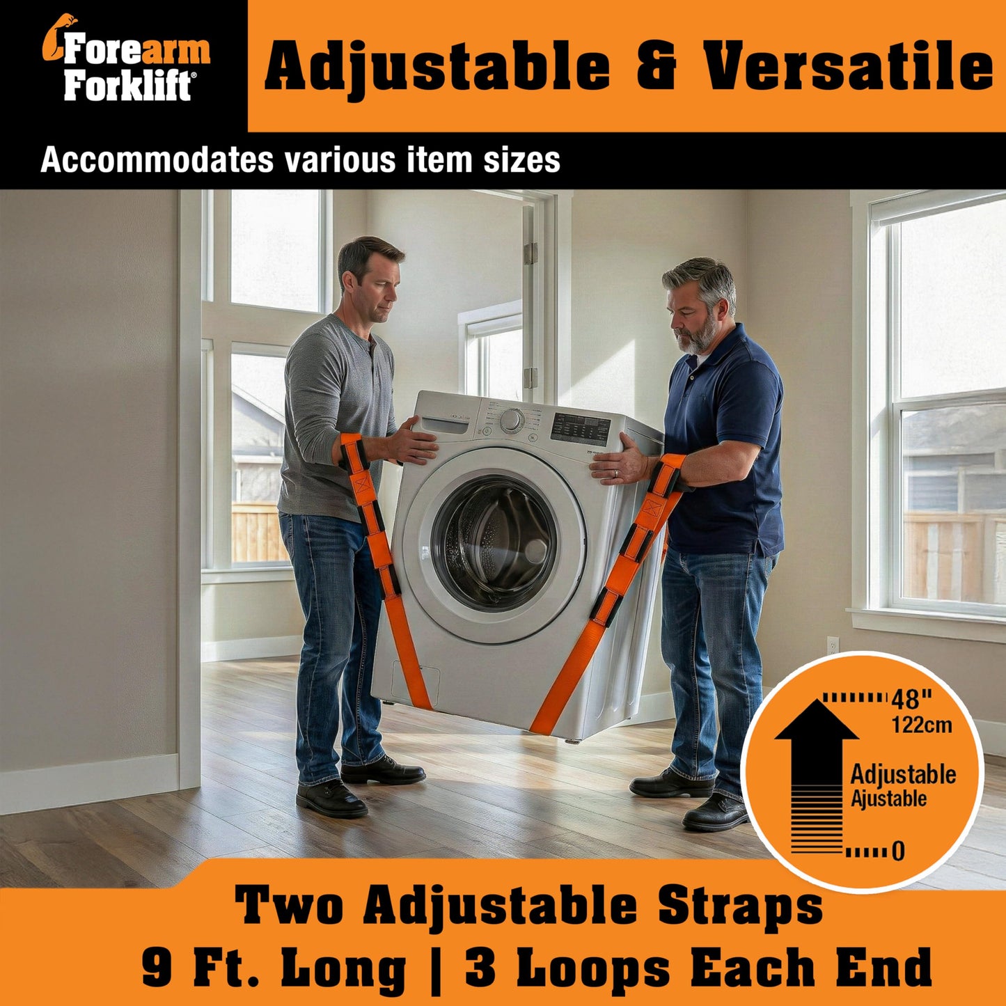 Forearm Forklift Furniture Moving Straps – 2-Person Lifting Strap for Moving Furniture, Appliances, Heavy Duty Carrying for Heavy Objects up to 800 lbs, Orange