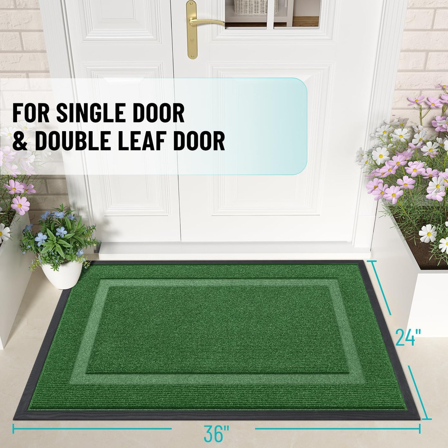 OLANLY Waterproof Front Door Mat - All-Season Indoor/Outdoor Doormat, Easy Clean, 36x24, Green