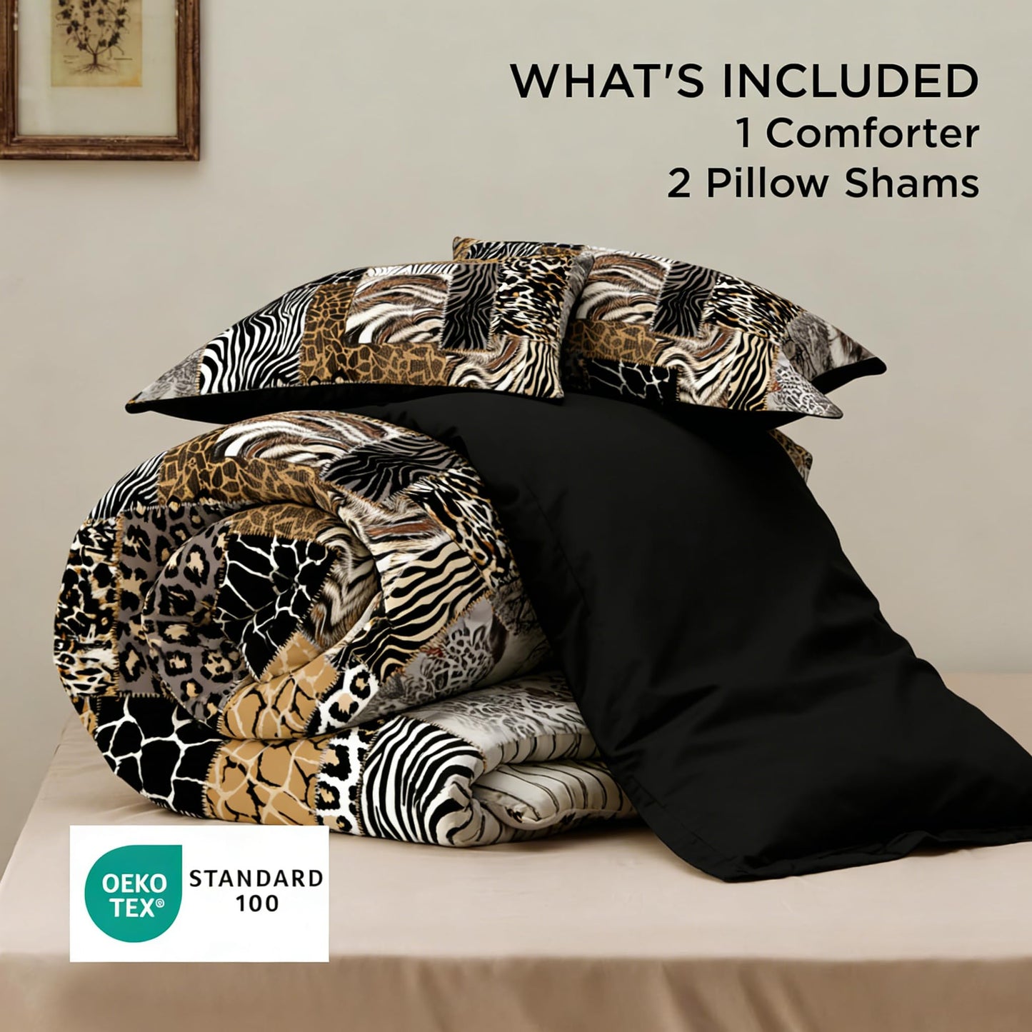 CCoutueChen Leopard Print Comforter Set King Size African Animal Fur Patchwork Comforter 3 Pcs Wildlife Themed Soft Microfiber Bedding with 2 Pillowcases,104"x90"