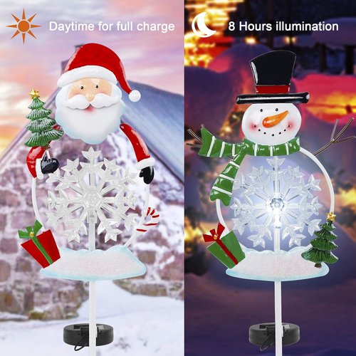 FORUP Solar Christmas Yard Decorations - Outdoor LED Snowflake Pathway Lights | Set of 2 Metal Garden Stakes