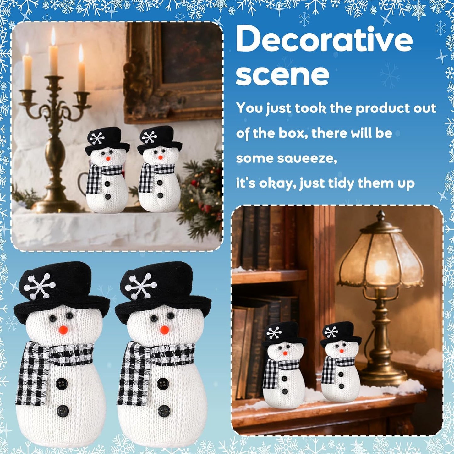 SmoothNovelty Snowman Plush Toys - 6'' Winter Figurines with Checkered Scarf | Holiday Table Decor