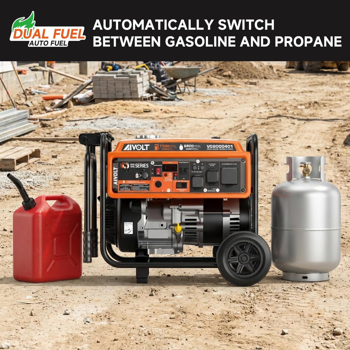 AIVOLT Generator 7500 Watt Dual Fuel Portable Generator with Wheels, Gas and Propane Powered, 50A RV Ready, CO Sensor, 4-Stroke OHV Air Cooled Engine, EPA-PGMA300 Compliant