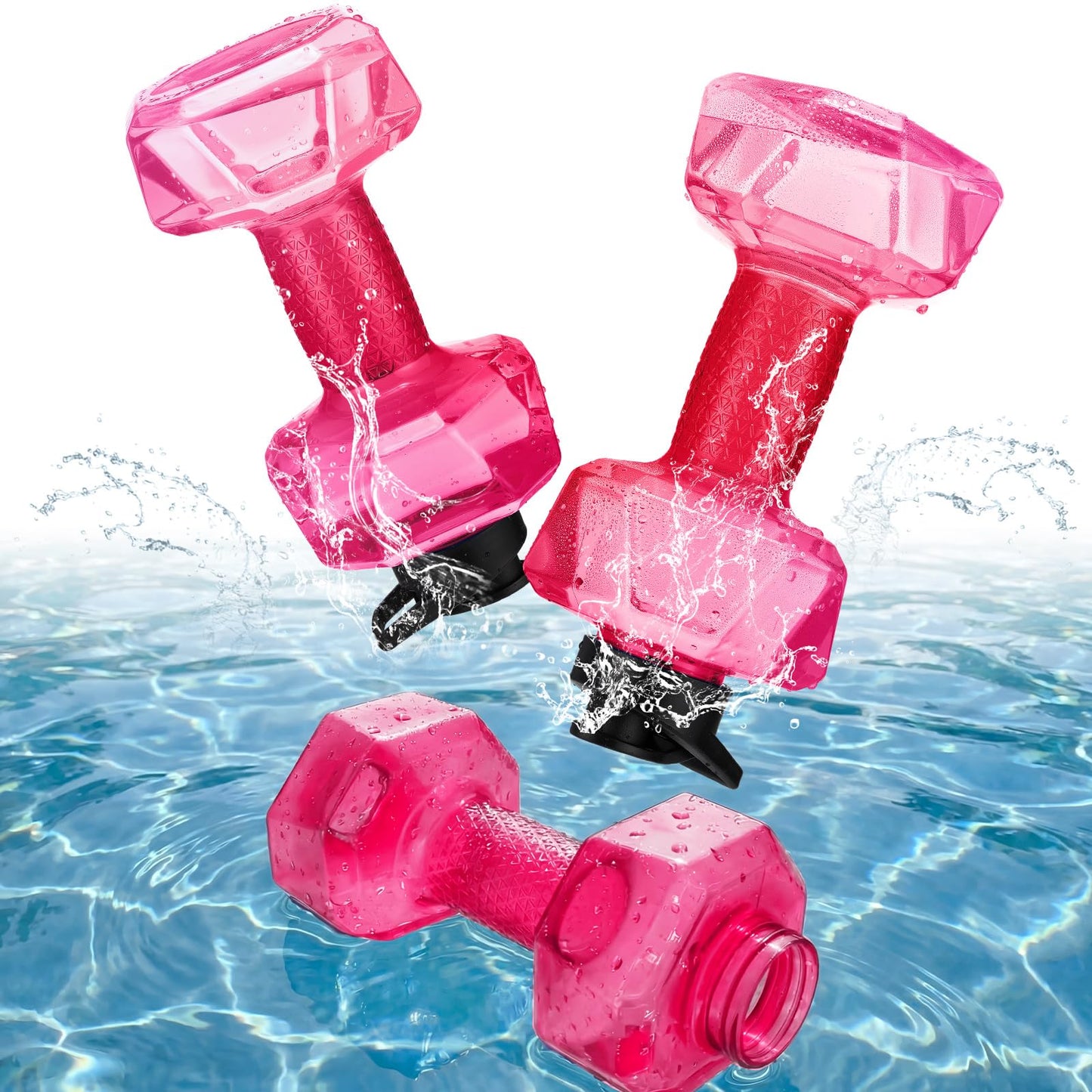 Soulchen 2 Pcs PE Water Weights for Pool Exercise, Water Filled Dumbbells with Non-Slip Handle, Adjustable Pool Dumbbell Aerobics for Aerobics Weight Loss Aqua Therapy Pools Fitness(Pink)