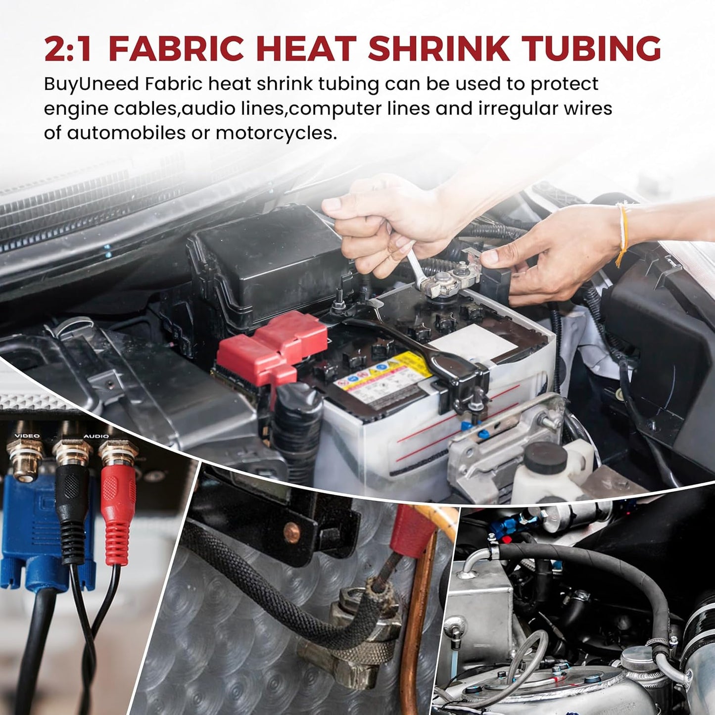 BuyUneed 2:1 (3/8" 16ft) Braided Sleeving Heat Shrinkable Fabric Ratio- Abrasion Protection Flexibility Wiring Harness
