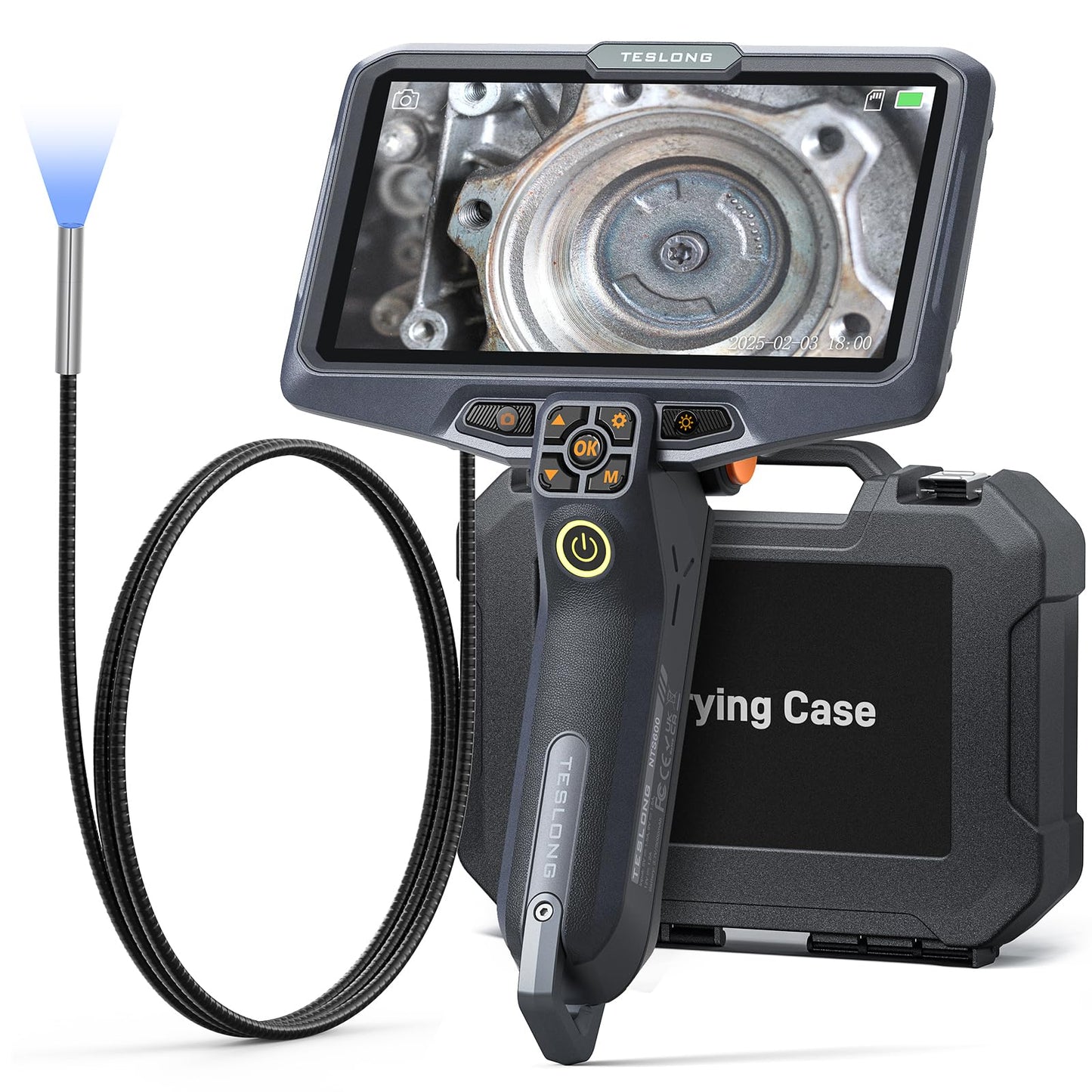 Teslong Ultra-Thin 3.9mm Industrial Endoscope with Lights, 6" IPS Screen Hnadle Borescope Automotive Mechanic Inspection Camera with 6000mAh Battery, 5FT Flexible Waterproof Gooseneck Probe