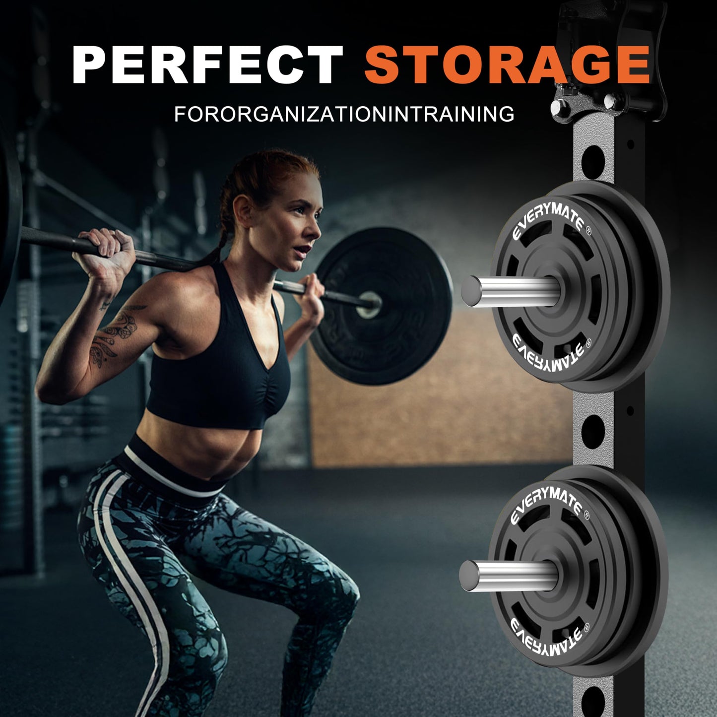 EVERYMATE Stainless Steel Weight Plate Holder - Power Rack & Squat Rack Attachments 2 Inch Olympic Plate Storage Rack for 2x2 3x3 2x3 Power Cage Accessories