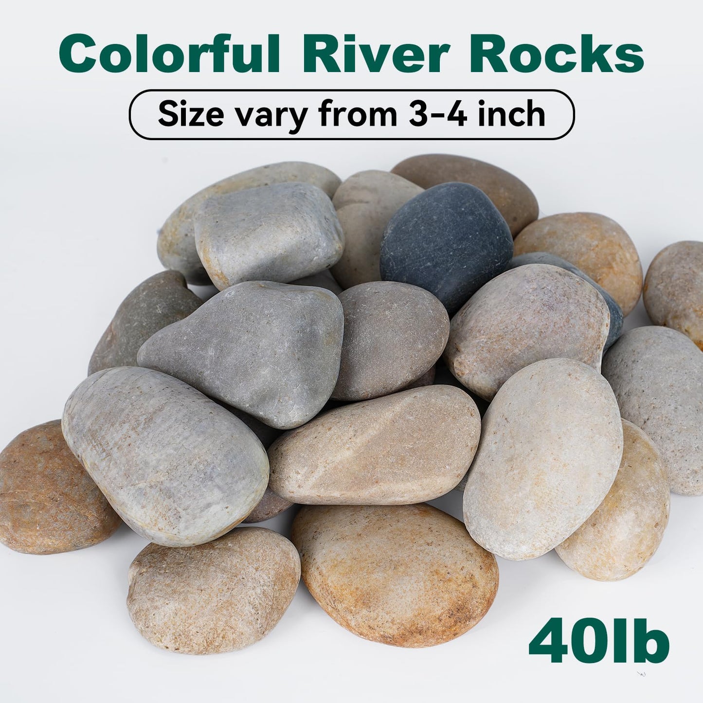 Pulovin 40 lbs River Rocks for Aquarium, 3-4 Inch Fish Tank Rocks, Natural Decorative Garden Rocks Outdoor Landscaping, Large Stone for Walkways, Yard, Vases, Crafts