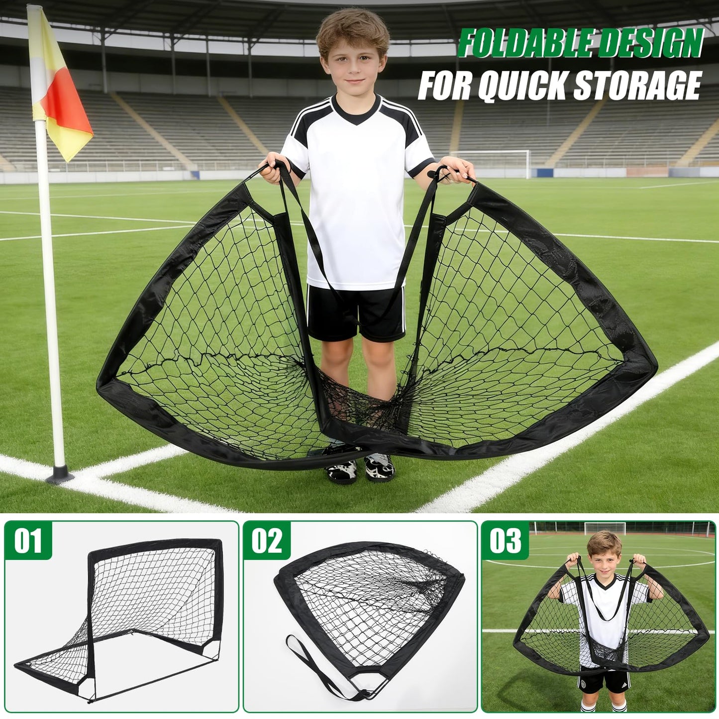 1 Pack 4’ x 3’ Portable Soccer Goals for Backyard, Indoor & Outdoor Pop Up Soccer Goals, Black