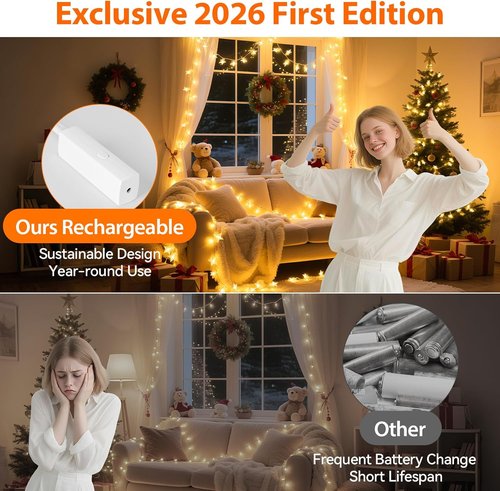Lakumu Star String Lights - 17FT LED Fairy Lights with 50 Twinkling Stars & 8 Modes | Battery Operated Warm White Indoor Decor
