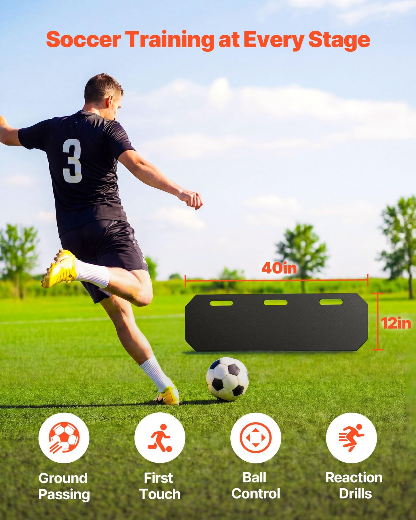 VEVOR Upgrade 3-Angles Soccer Rebounder Board, 40 x 12 in Portable Soccer Rebound Wall, HDPE Sports Kick Back Trainer, Soccer Training Equipment for Passing & Reaction Skills