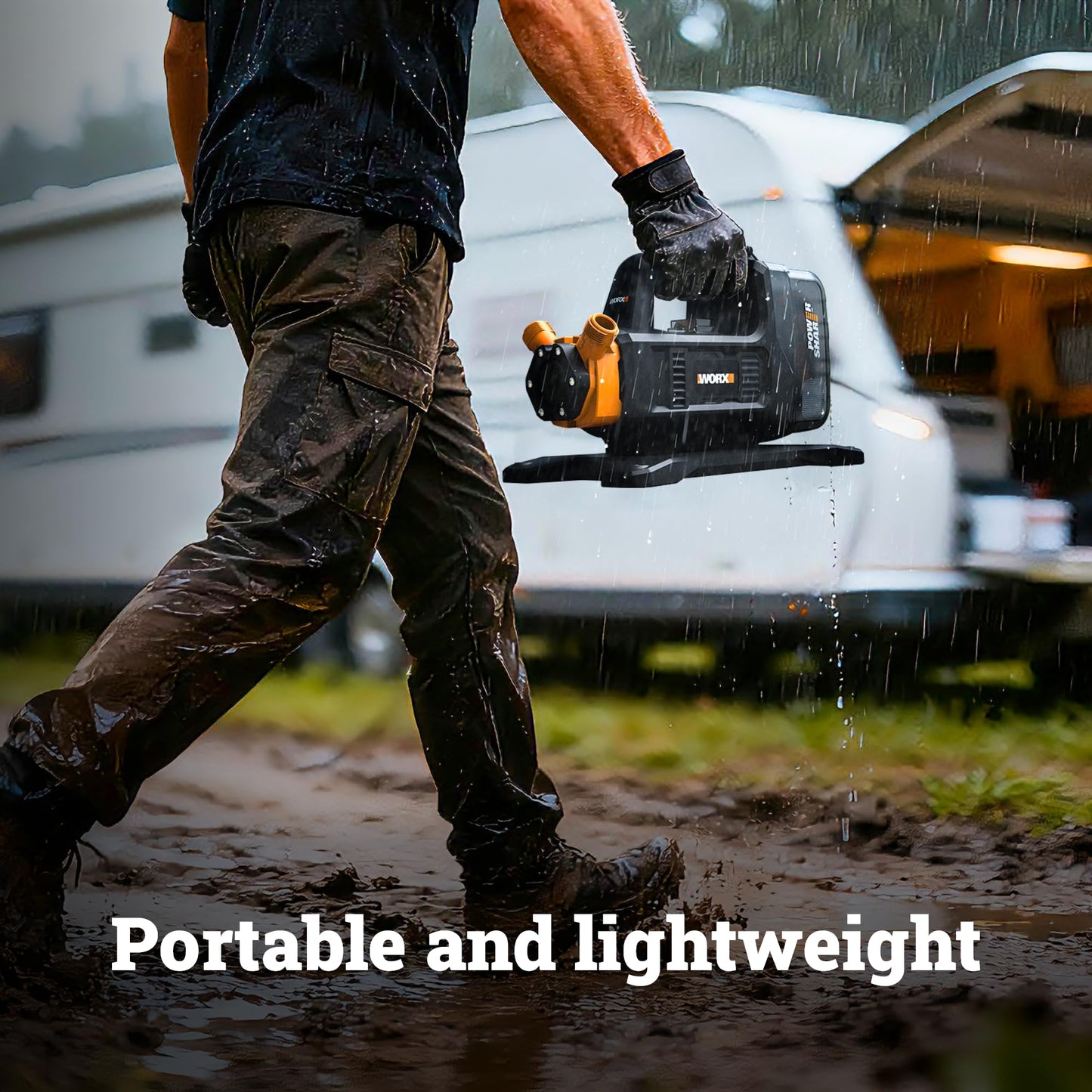 WORX Transfer Pump, 20V 5.75 GPM Water Transfer Pump, Transfers up to 200 Gallons per charge, Up to 32.8' Head Height and 6' Lift Height, Includes 20V 4.0 Ah Battery and Charger, PowerShare