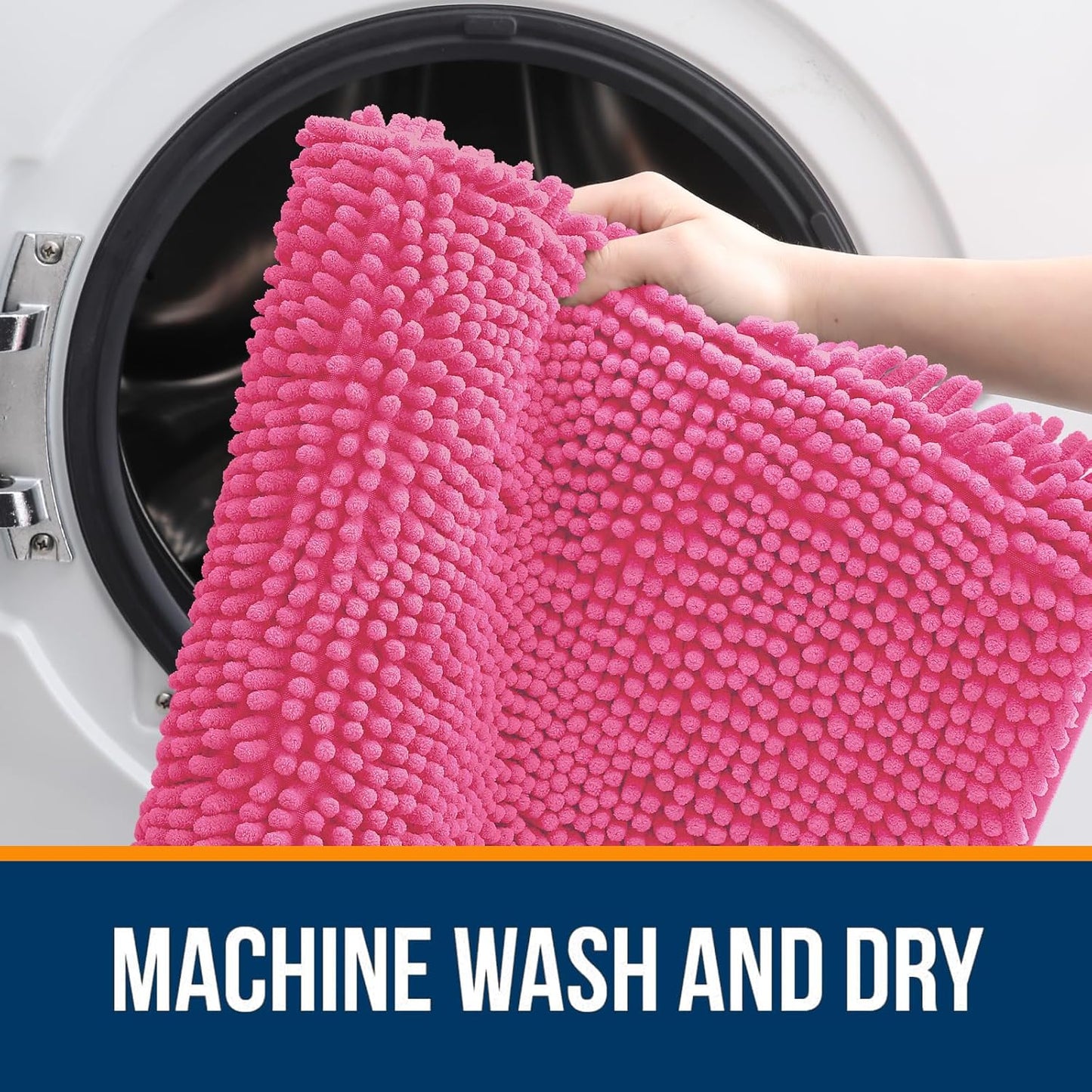 OLANLY Bathroom Runner Rugs - Soft Chenille Bath Mats with Rubber Backing | Quick Dry, 47x17, Hot Pink