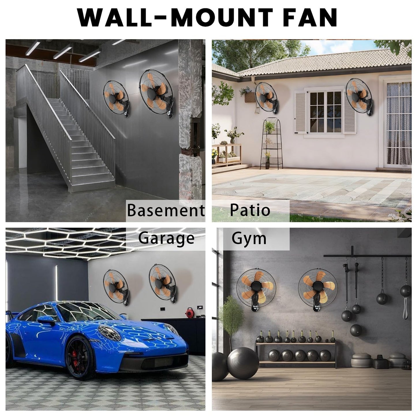 20 Inch Wall Mount Fan with Remote 2 Pack, 3-speed Wall Oscillating Fan with 5 Blades, Adjustable Tilt and Timing, High Velocity Wall Mounted Fans for Bedroom, Gym, Office, Warehouse, Garage