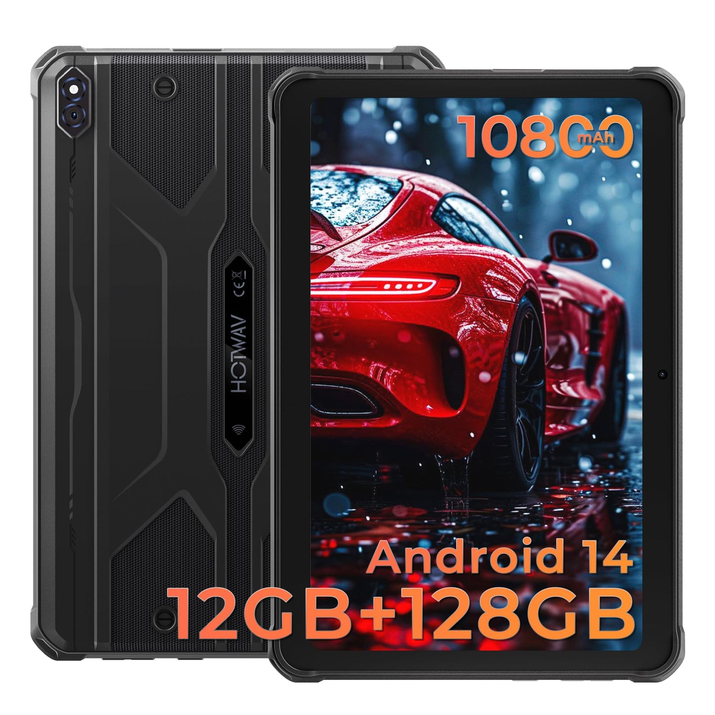HOTWAV R8 Rugged Tablet Android 14, 10.1 inch HD+ Display 10800mAh Battery, Octa-Core 12GB RAM+128GB ROM+1TB Outdoor Tablet, 13MP+5MP Camera IP68/IP69K Waterproof, 4G Dual SIM/5G WiFi/BT5.1/GPS