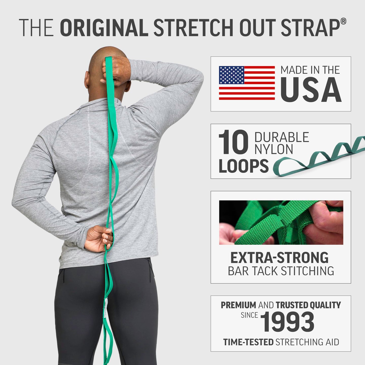 The Original Stretch Out Strap with Exercise Poster – Made in the USA by OPTP – Stretching Strap and Yoga Strap for Stretching, Physical Therapy Exercise and Flexibility