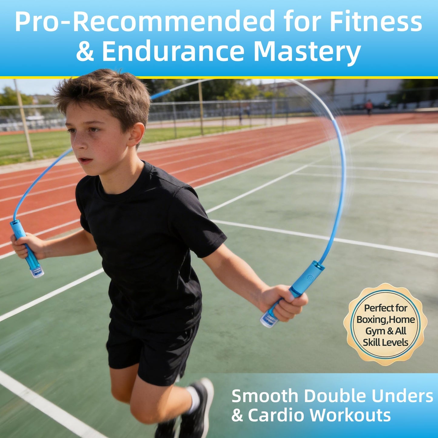 YUEDONG Kids' Double Bearing Jump Rope - Adjustable 2.8m Durable PVC Skipping Rope with Anti-Slip Grip & Fingerprint Grooves for Boys & Girls, Smooth Fast Spin for Home Exercise & School PE (1, PINK, 280MM)