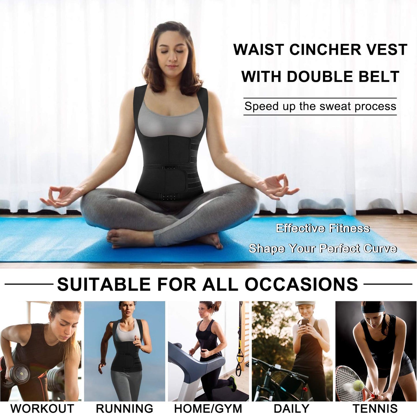 Nebility Women Sauna Sweat Vest Hot Neoprene Sauna Suit Weight Loss Workout Top Waist Trainer Shirt Body Shaper (Small, Black)