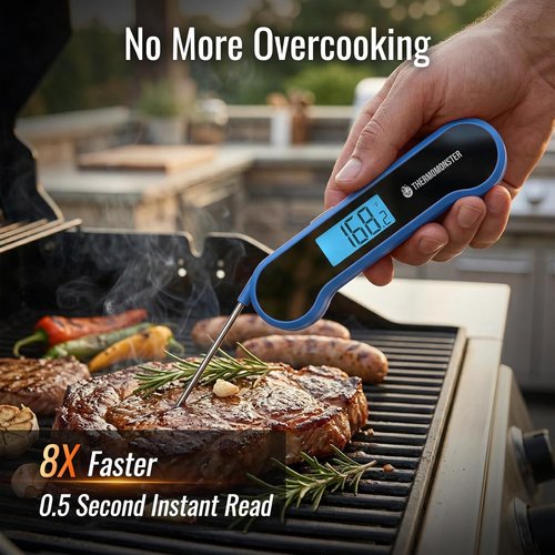 Instant Read Meat Thermometer - Skiennix Digital Food Thermometer with ±0.5℉ Precision | Ideal for Cooking, BBQ, and Gifts - Blue