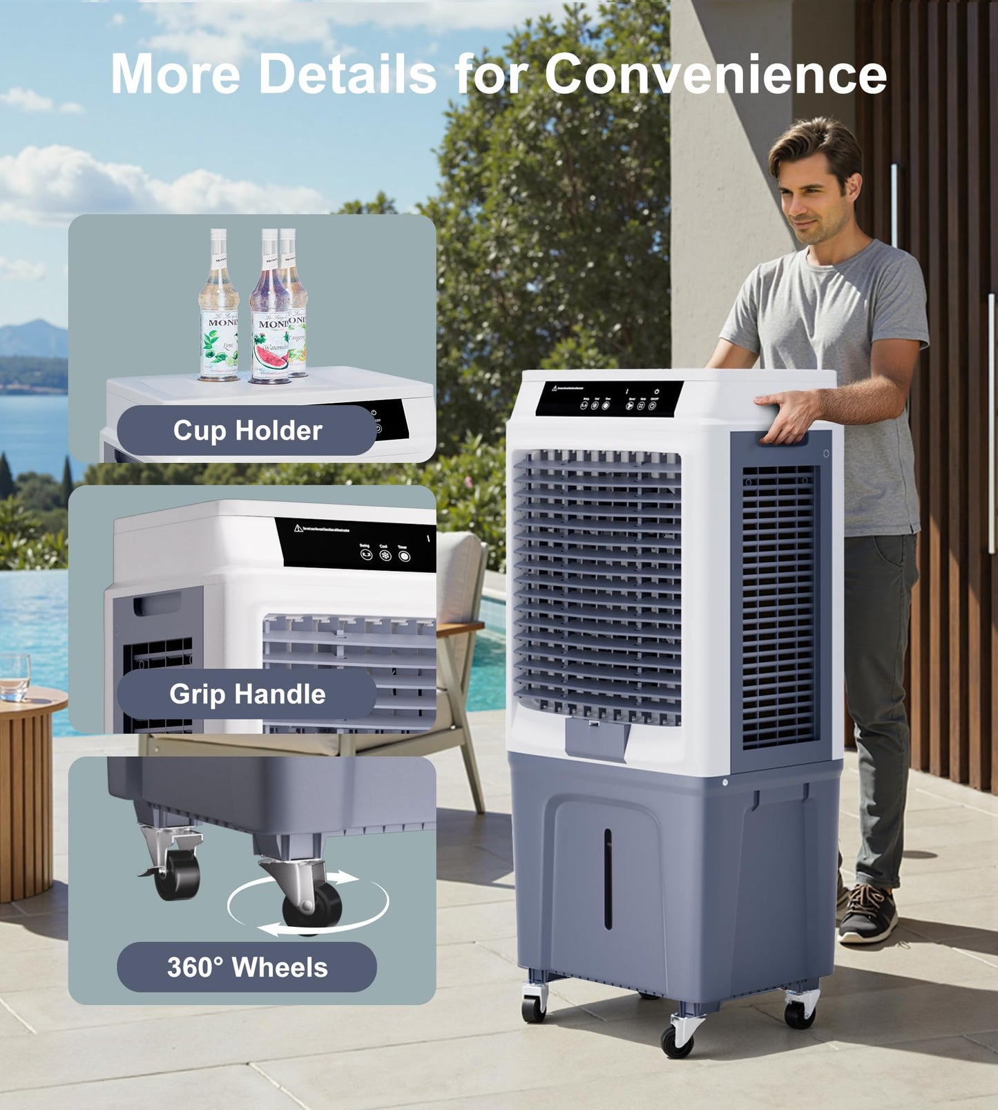 KEGIAN Swamp Cooler, 3880CFM Evaporative Air Cooler with 10.6 Gal Water Tank, 3 Speeds, Remote, 120° Oscillation, Windowless Portable Air Conditioners for Garage, Patio, Indoor/Outdoor Use